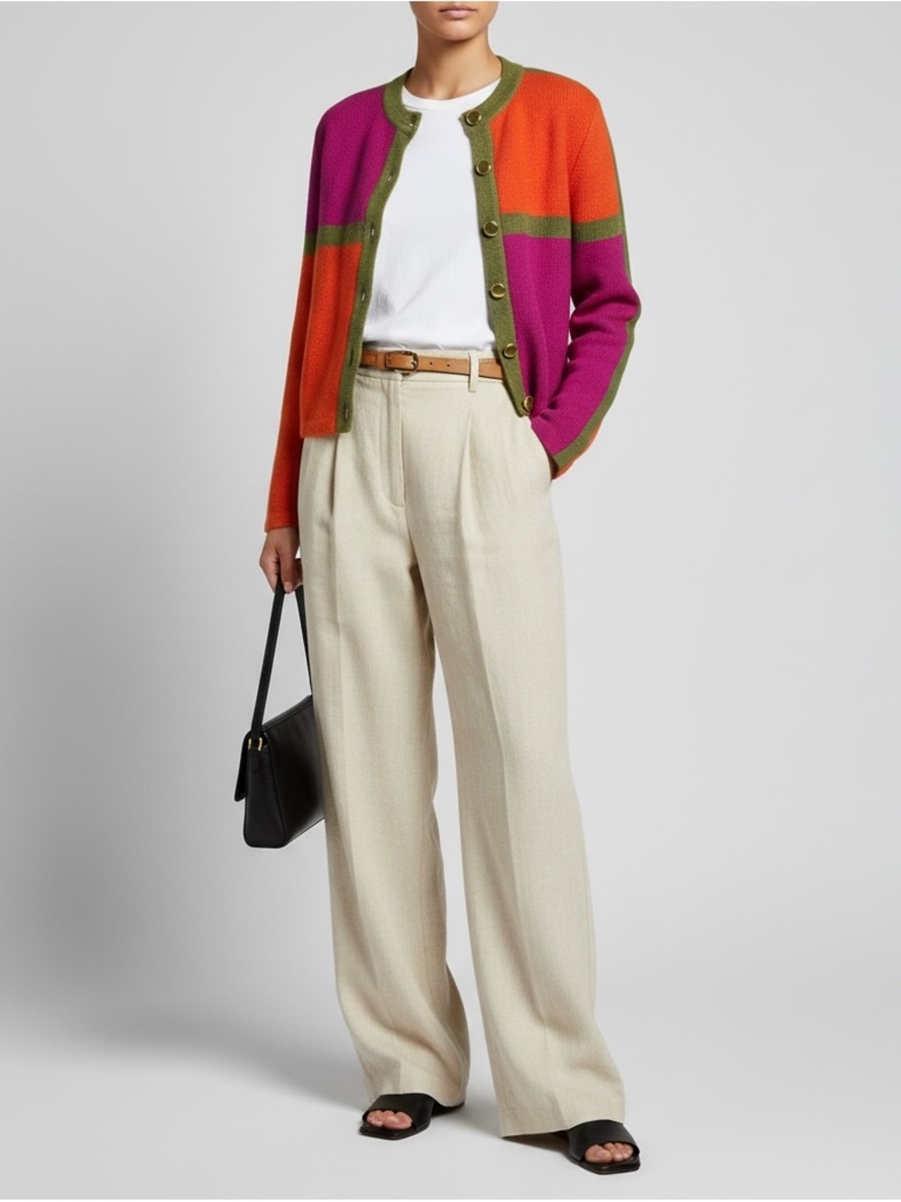 Vintage 80s St. John Colorblock Button-Front Cardigan Size 4 20x19.5